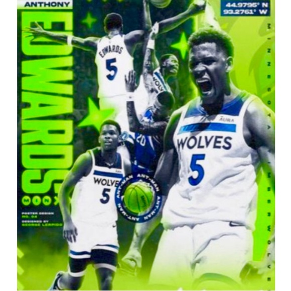 NEW! ANTHONY EDWARDS MINNESOTA COLOR ART SELF-CREATED ULTRA GLOSSY 8.5x11 POSTER - Picture 3 of 4